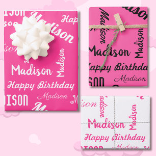 PINK Individuelle Name Happy Birthday Girl's Gift  Geschenkpapier Set