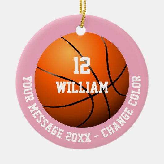 Pink Individuelle Name Number Message Basketball Keramik Ornament (Vorne)