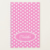 Pink-individuelle Name-Polka-Punkt Planer (Vorderseite)
