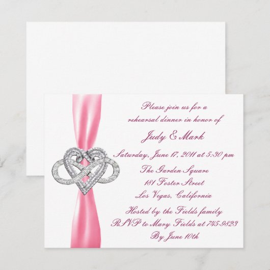 Pink Infinity Herz Probe Abendessen Einladung (Vorne/Hinten)