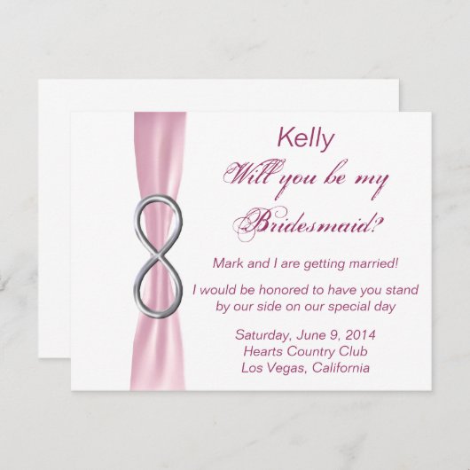 Pink Infinity Wedding Bridesmaid Card Einladung (Vorne/Hinten)