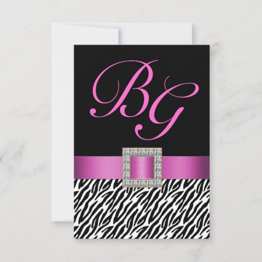 Pink Initials Zebra Stripes Wedding RSVP (Vorderseite)