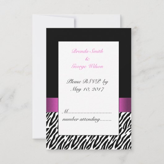 Pink Initials Zebra Stripes Wedding RSVP Karte (Rückseite)