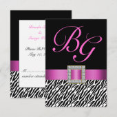 Pink Initials Zebra Stripes Wedding RSVP Karte (Vorne/Hinten)