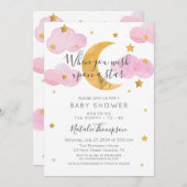 Pink Invitación Luna y las Estrellas Baby Shower Einladung (Vorne/Hinten)