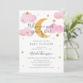 Pink Invitación Luna y las Estrellas Babydusche Einladung (Stehend Vorderseite)