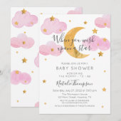 Pink Invitación Luna y las Estrellas Babydusche Einladung (Vorne/Hinten)