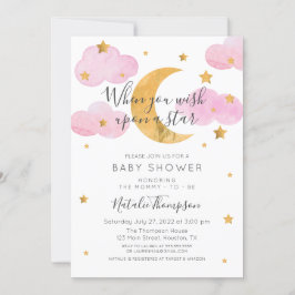 Pink Invitación Luna y las Estrellas Babydusche Einladung