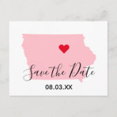 Pink Iowa Rotes Herz Save the Date Ankündigungspostkarte (Vorderseite)