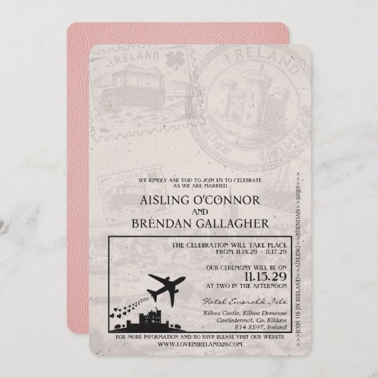 Pink Ireland Pass Einladung zur Hochzeit (Vorne/Hinten)