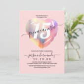Pink Iridescent Foil Ballon Quinceañera Einladung (Stehend Vorderseite)