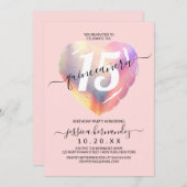 Pink Iridescent Foil Ballon Quinceañera Einladung (Vorne/Hinten)