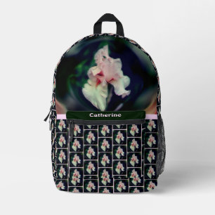 Pink Iris Blume Abstrakte Kunst Personalisiert Bedruckter Rucksack