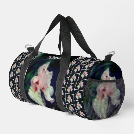 Pink Iris Blume Abstrakte Kunst Personalisiert Duffle Bag (Rechte Ecke)