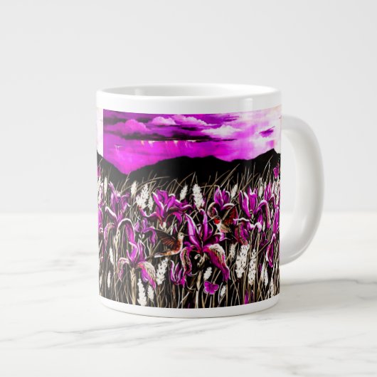 Pink Iris Storm Fields-Tasse Jumbo-Tasse (Vorderseite Rechts)