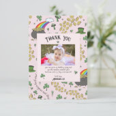 Pink Irish Rainbow Clovers & Hearts Kindergeburtst Dankeskarte (Stehend Vorderseite)