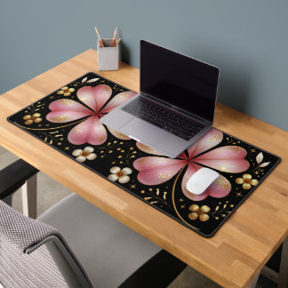 PINK IRISH SHAMROCKS & WHITE FLOWERS SCHREIBTISCHUNTERLAGE