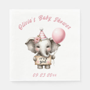 Pink It is a Girl Elephant Baby Shower Serviette