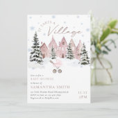Pink It Takes A Village Baby Shower Invitation (Stehend Vorderseite)