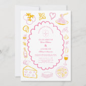 Pink Italian Food Wedding Sketch Einladung (Vorderseite)