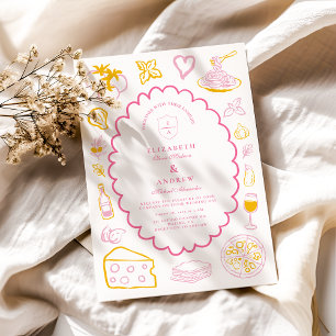 Pink Italian Food Wedding Sketch Einladung