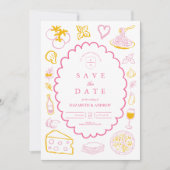 Pink Italian Food Wedding Sketch Save The Date (Vorderseite)