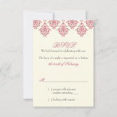 Pink Ivory Arabesque Damask Floral Wedding RSVP Einladung (Vorderseite)