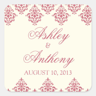 Pink Ivory Arabesque Damask Wedding Siegel Sticker