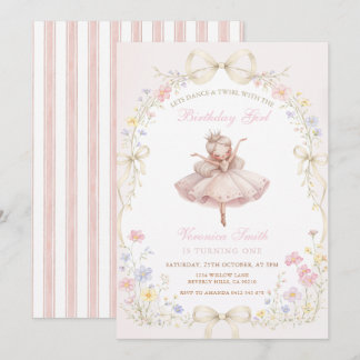 Pink Ivory Ballerina With Wildflower Birthday Einladung