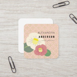 Pink & Ivory Camellia Rosa Platz Business Card Quadratische Visitenkarte
