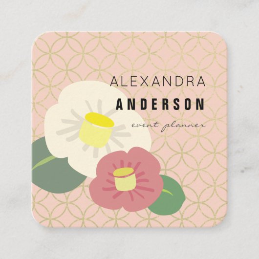 Pink & Ivory Camellia Rosa Platz Business Card Quadratische Visitenkarte (Vorderseite)