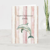 Pink Ivory Cream Stripes Dolphin Birthday Karte (Vorderseite)