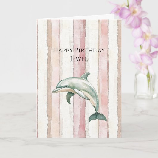 Pink Ivory Cream Stripes Dolphin Birthday Karte (Orchidee)