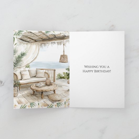 Pink Ivory Cream Stripes Pink Orchids Birthday Karte (Innenseite)