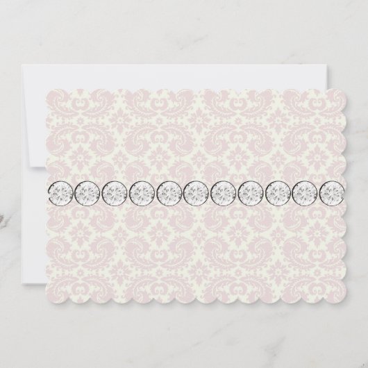 Pink Ivory Damask Cross Baby Christening Einladung (Rückseite)