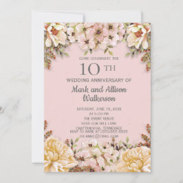 Pink Ivory Floral 10. Hochzeitstag Einladung