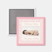 Pink Ivory Floral Damask Baby Foto Magnet (Vorderseite/Rückseite)