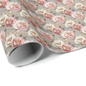 Pink & Ivory Peonies auf Gray Geschenkpapier (Rolleneckpunkt)