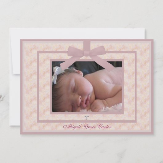 Pink Ivory Photo Christening Einladung (Vorderseite)
