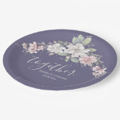 Pink & Ivory Rose "Gemeinsam" Pappteller (Schrägansicht)