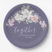 Pink & Ivory Rose "Gemeinsam" Pappteller (Vorderseite)