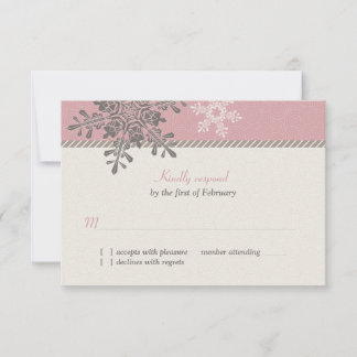 Pink Ivory Snowflake Winter Wedding Repair Card RSVP Karte