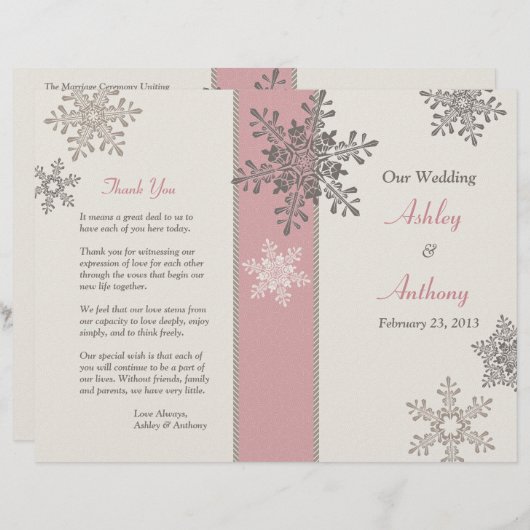 Pink Ivory Taupe Schneeflocken Winter Wedding Prog (Vorne/Hinten)