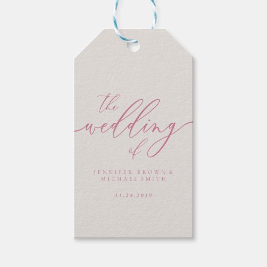 Pink Ivory Wedding Script Geschenkanhänger (Vorderseite)