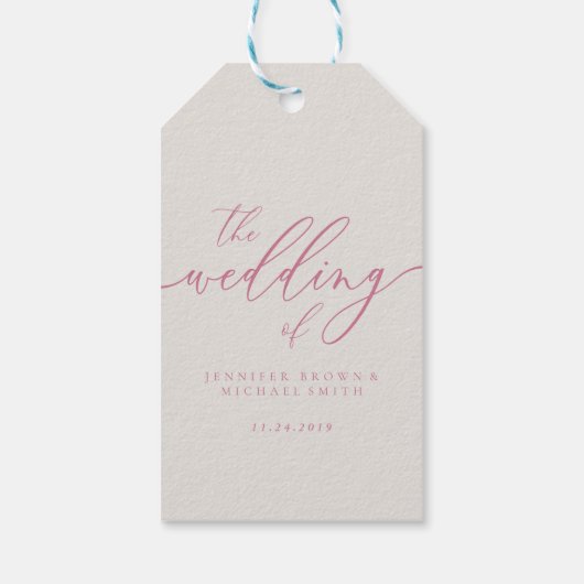 Pink Ivory Wedding Script Geschenkanhänger (Rückseite)