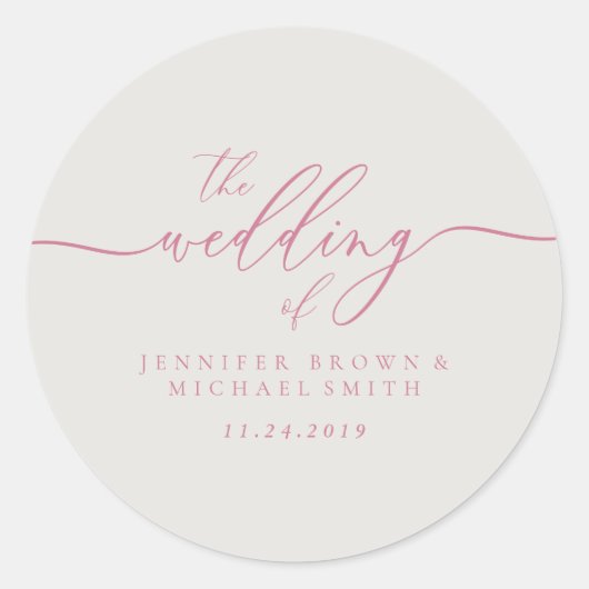 Pink Ivory Wedding Typografy Runder Aufkleber (Vorderseite)