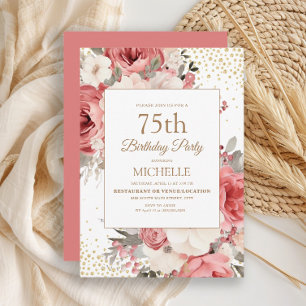 Pink Ivory White Floral Gold Glitzer 75. Geburtsta Einladung