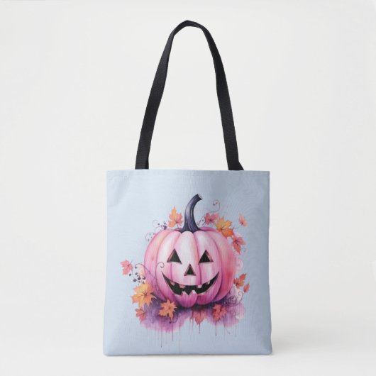 Pink Jack O' Lantern Light Blue Halloween Tasche (Vorderseite)