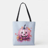 Pink Jack O' Lantern Light Blue Halloween Tasche (Rückseite)