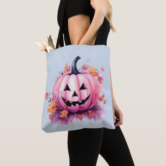 Pink Jack O' Lantern Light Blue Halloween Tasche (Von Nahem)